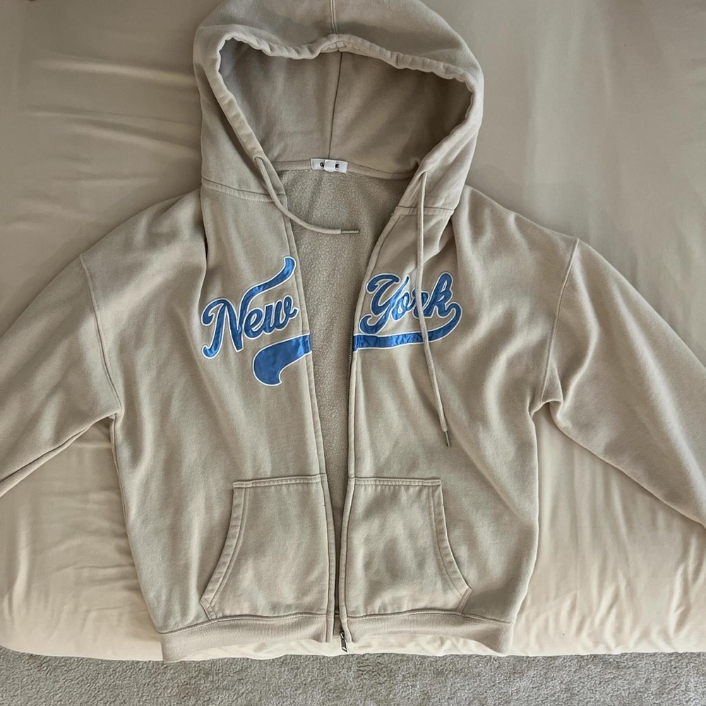 Garage Tan New York Zip Up with Blue Print
